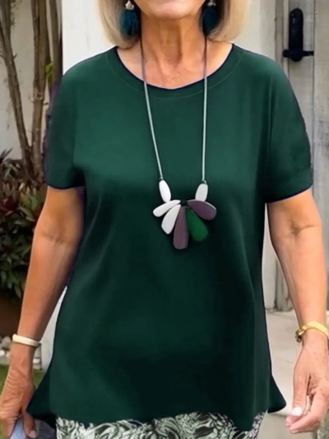 Full Size Round Neck Short Sleeve Top and Pants Set Plus Size