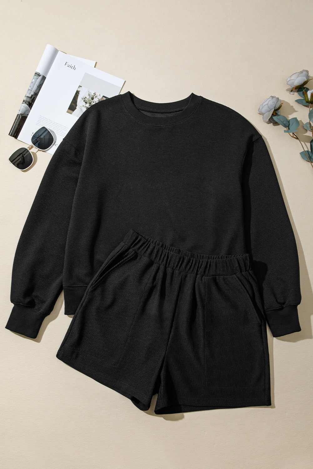 Ribbed Knit Top and Shorts Set