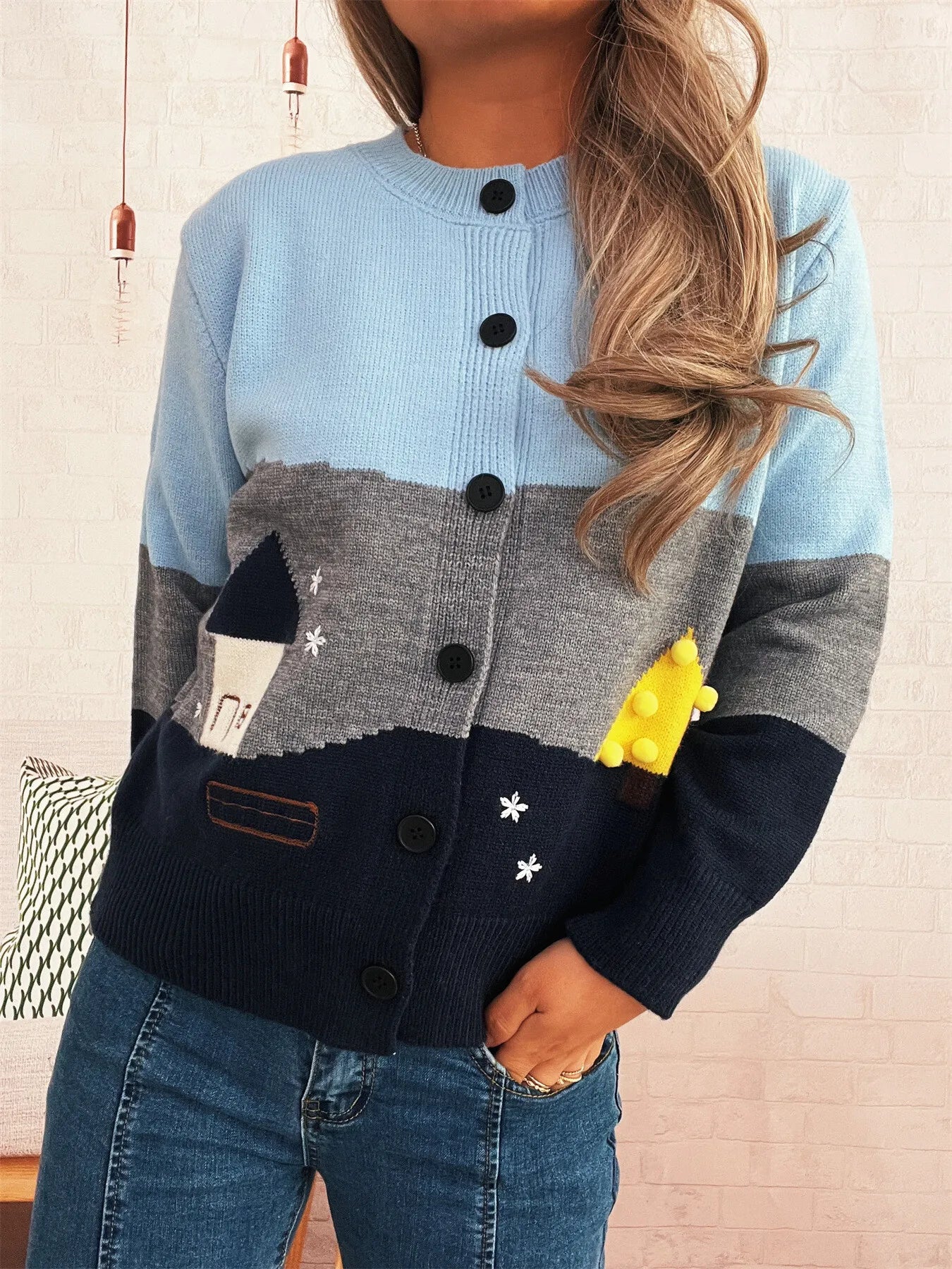 Color Block Button-Up Cardigan