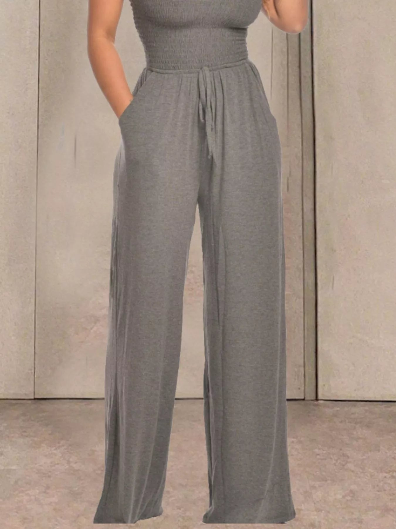 Strapless Smocked Wide-Leg Jumpsuit