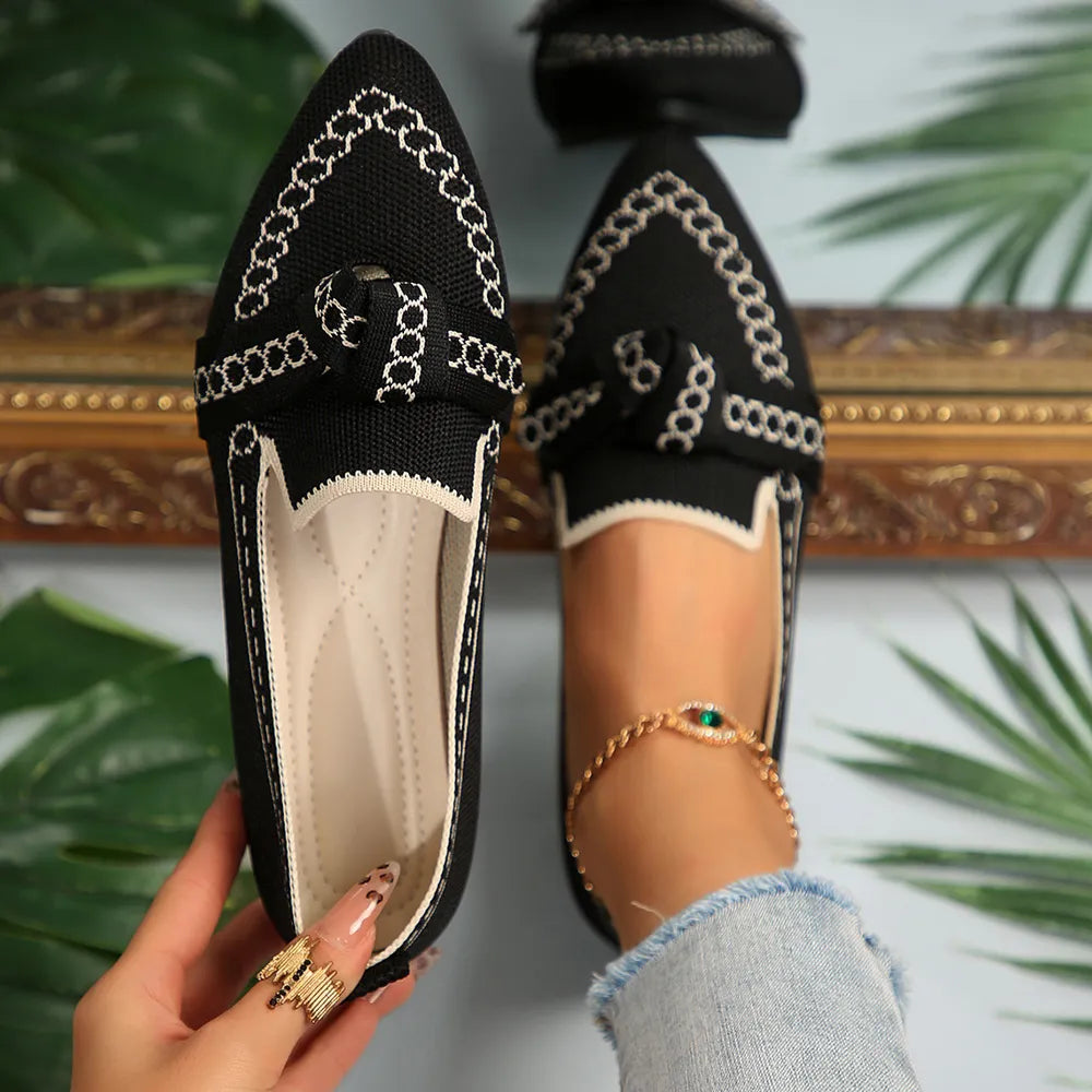 knitted Slip-On Flats with Bow