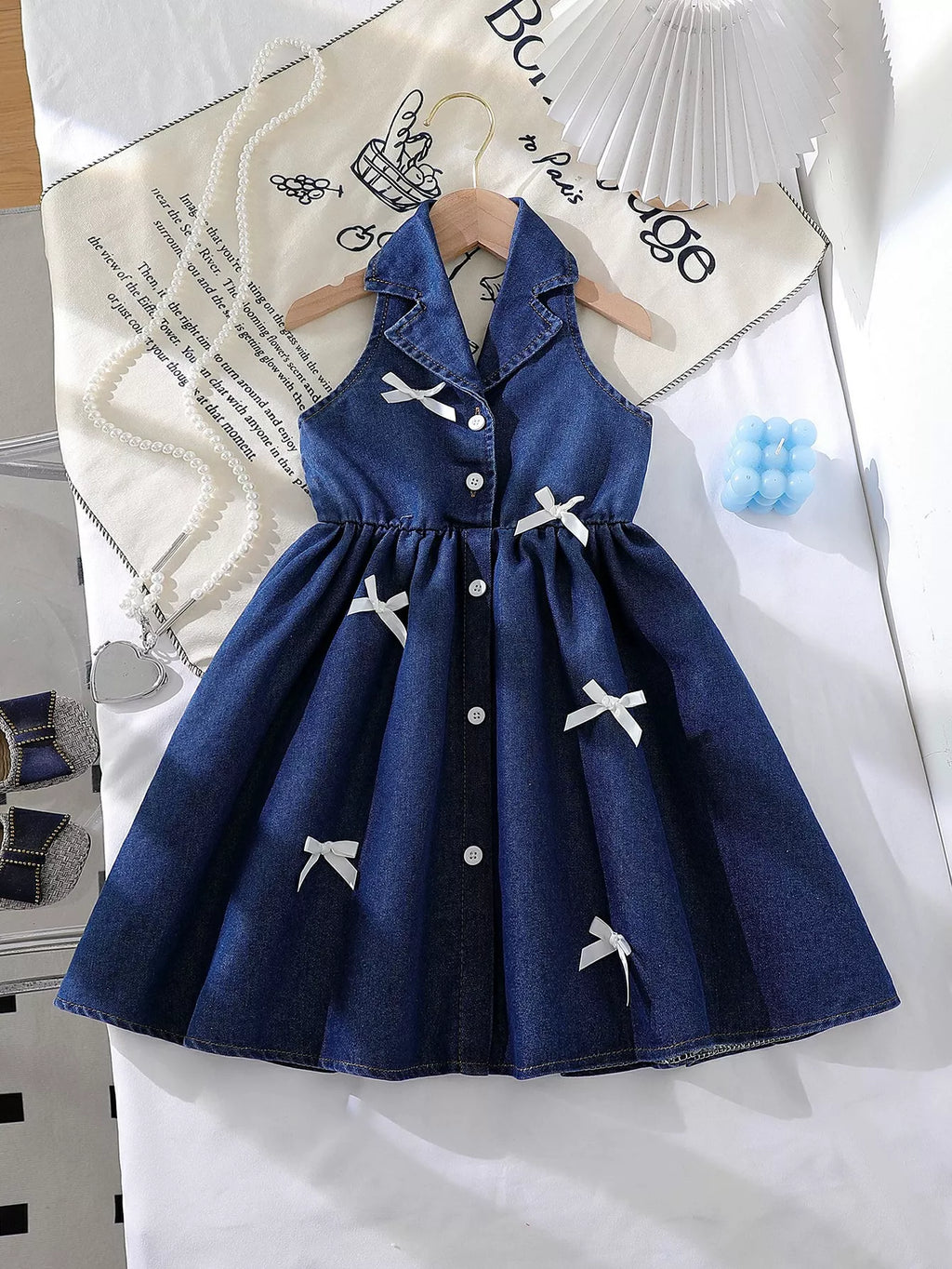 Children's Denim Bowknot Sleeveless Dress