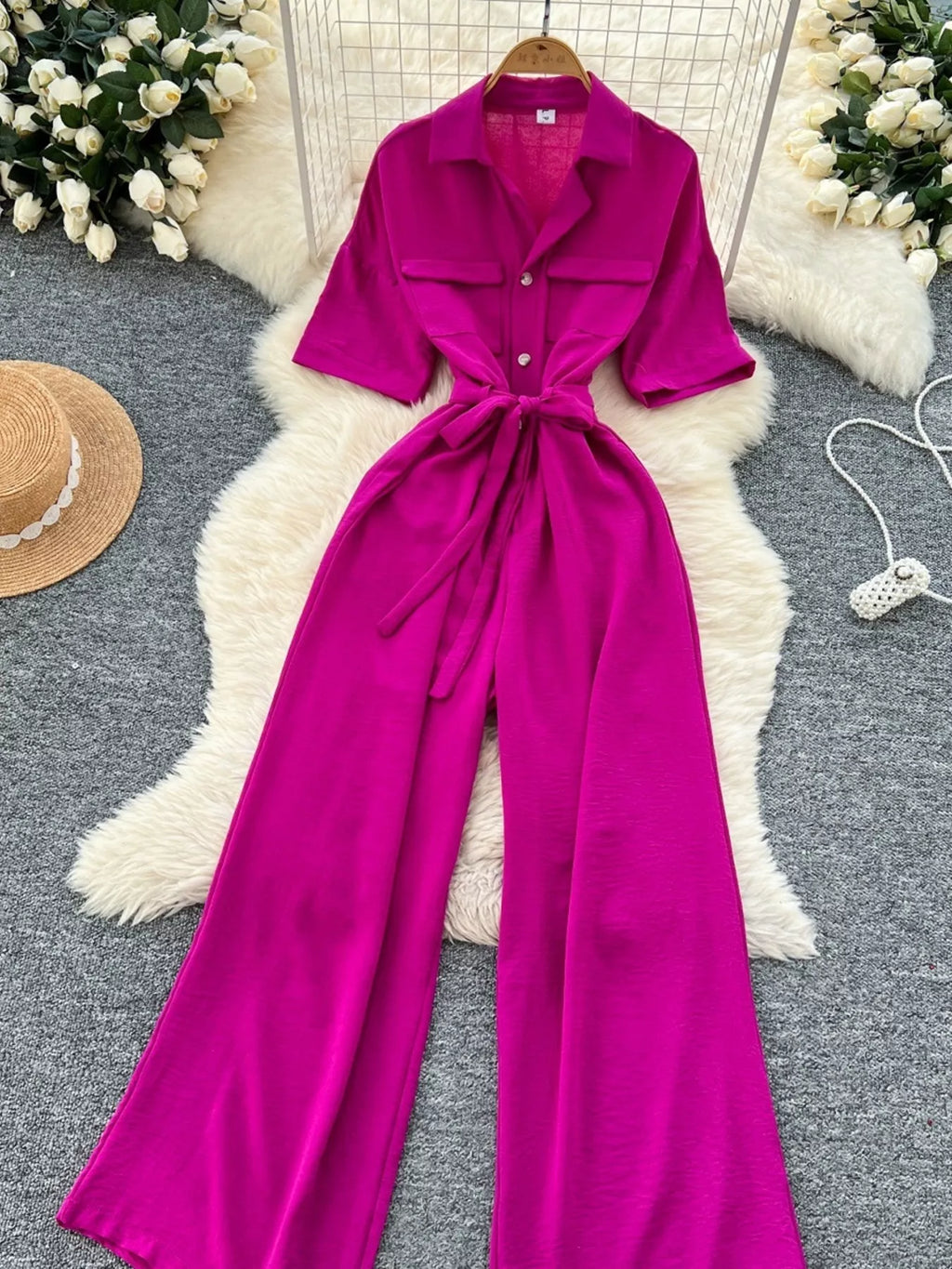 Tie Waist Wide Leg Jumpsuit