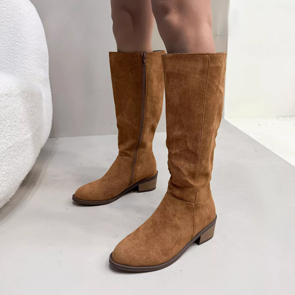 Side Zipper Closure Suede Knee-High Boots