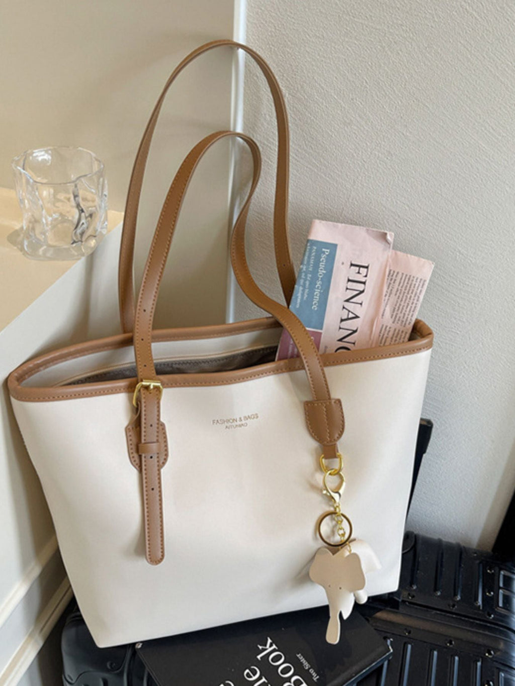 Contrast Leather Shoulder Bag