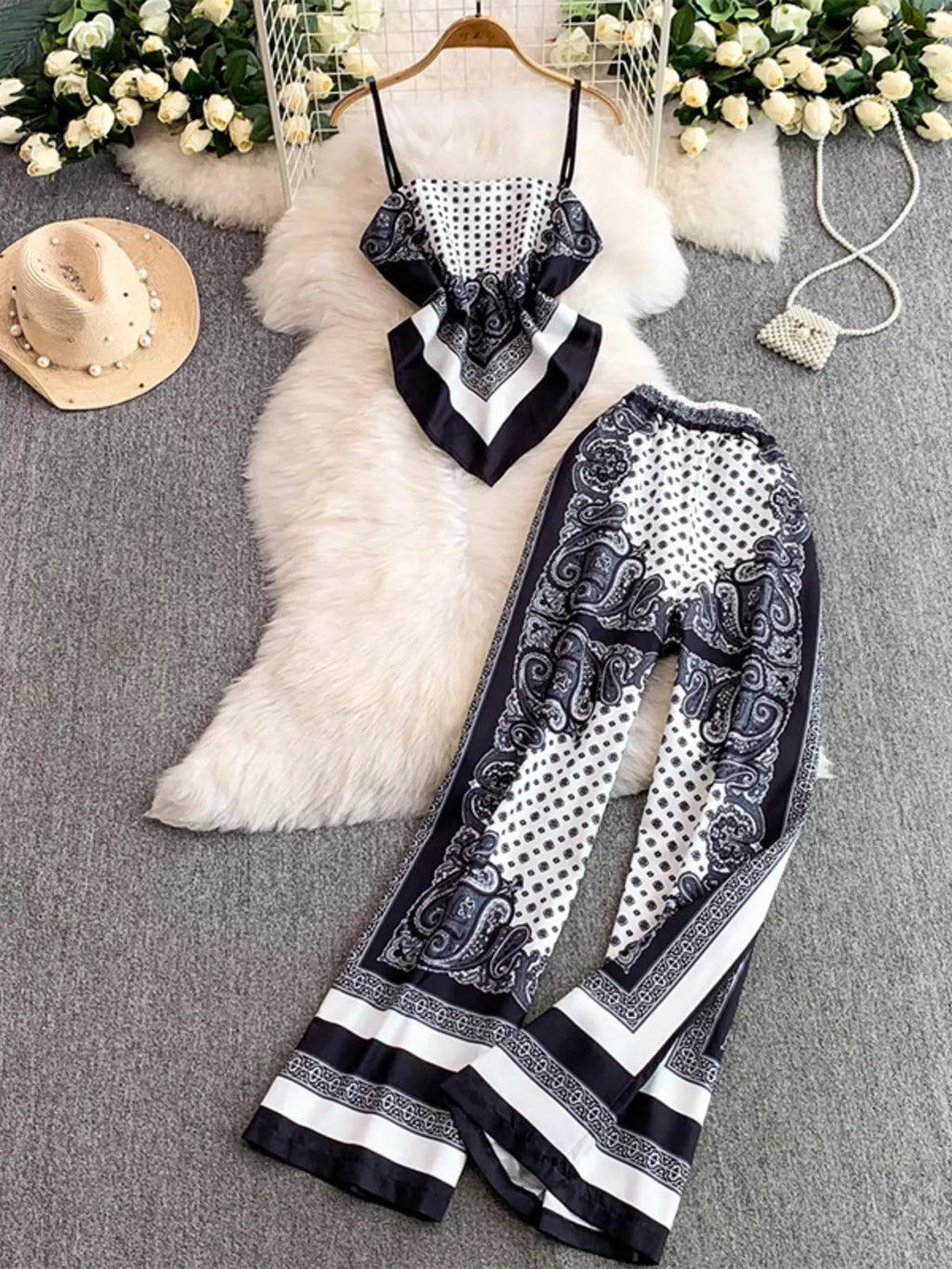 Tie Back Printed Cami and Pants Set