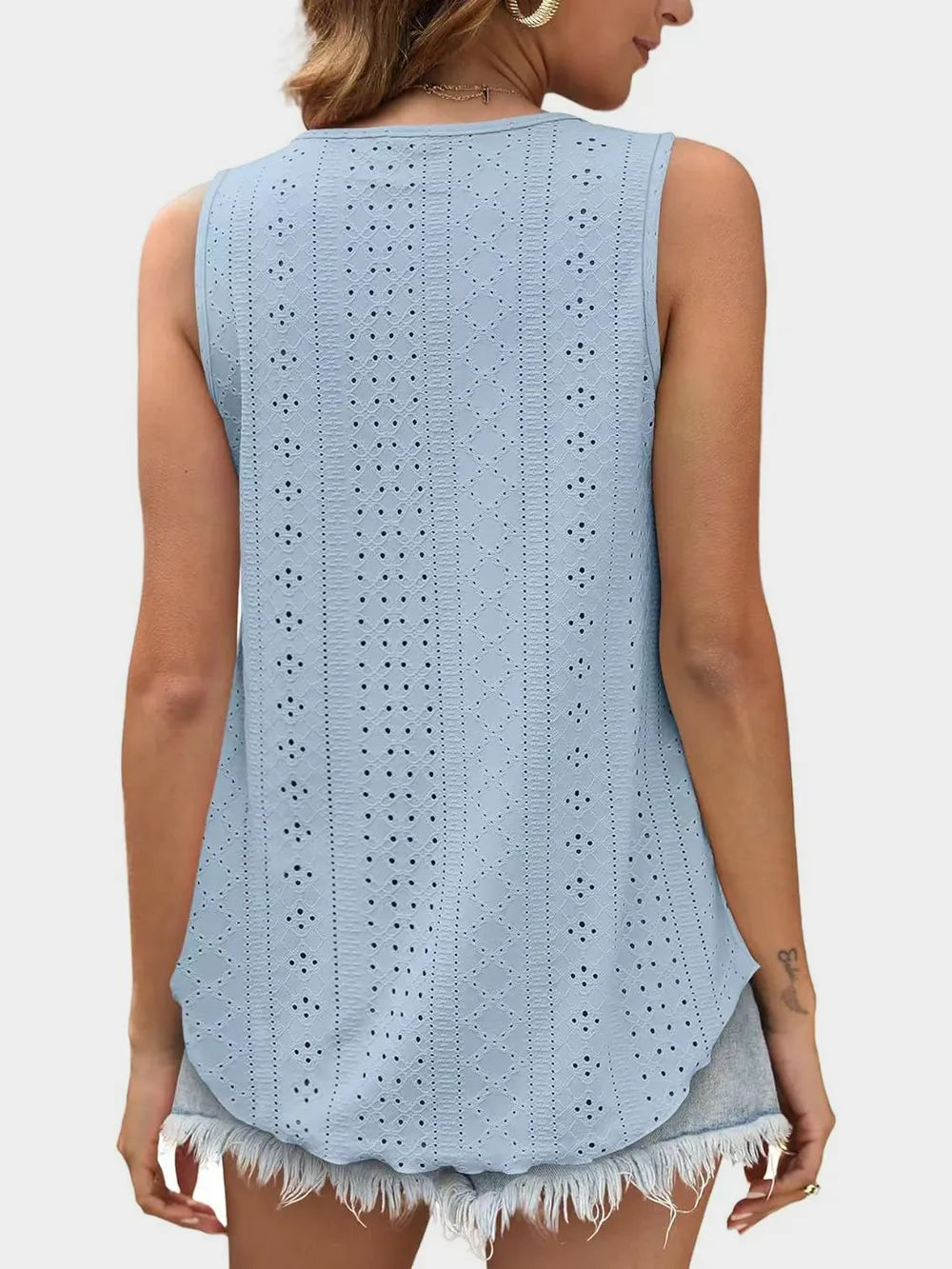 Florira Eyelet Round Neck Tank