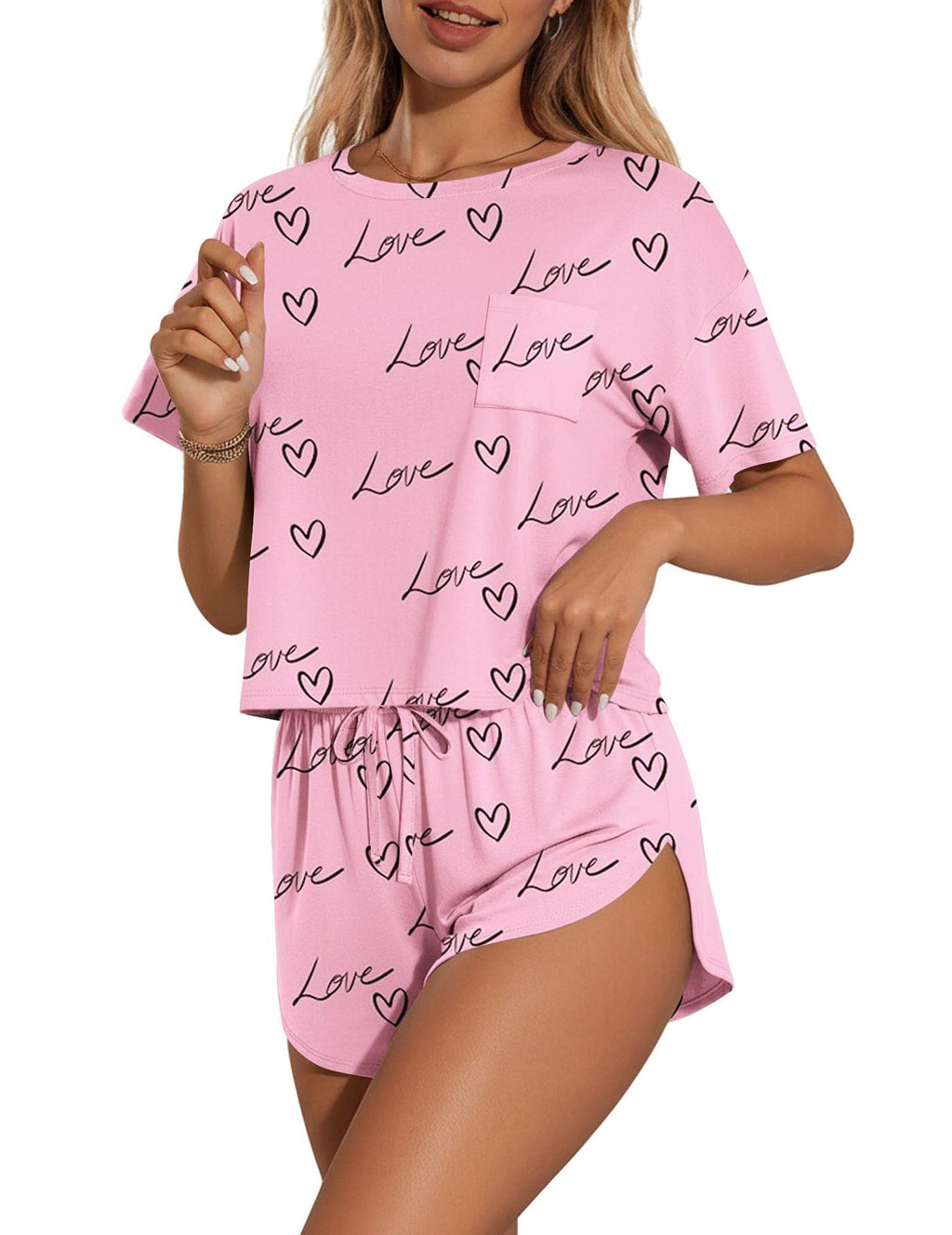 Printed Round Neck Tee and Shorts Set