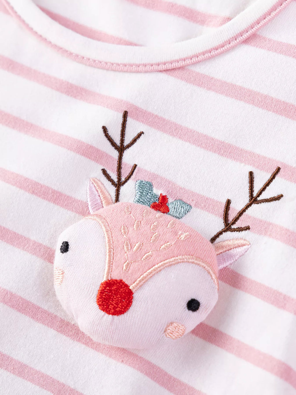 Children's Striped Tulle Dress with Reindeer Applique
