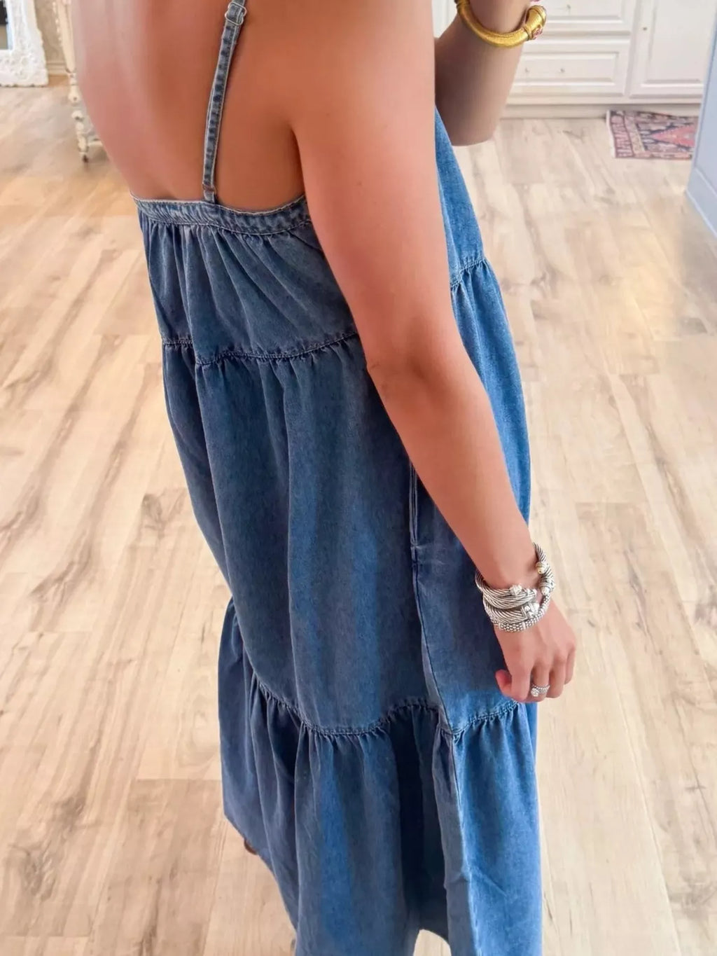 Full Size Tiered Ruffle Hem Denim Dress Plus Size