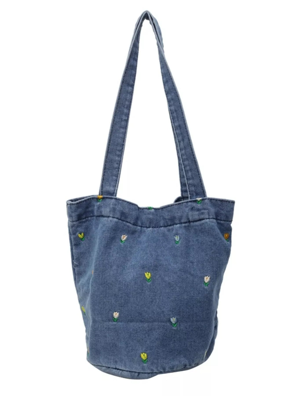 Floral Embroidered Denim Handbag