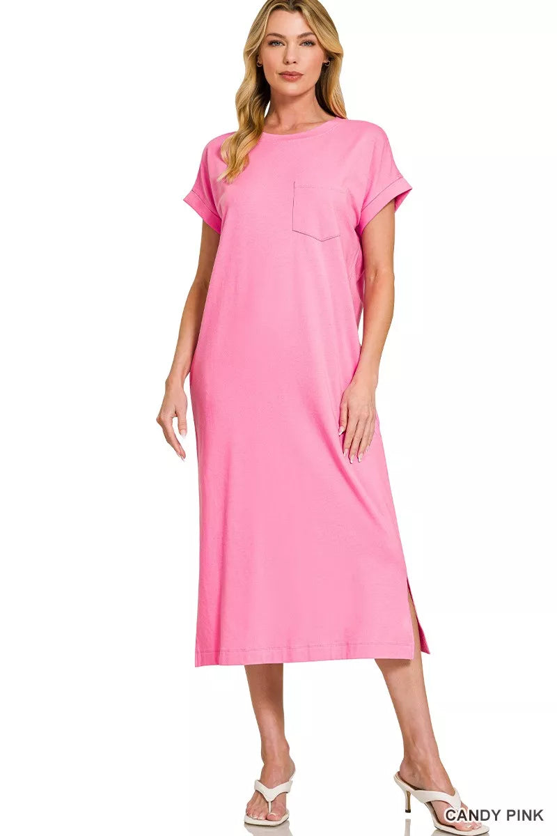 Zenana Round Neck Short Sleeve Midi Dress