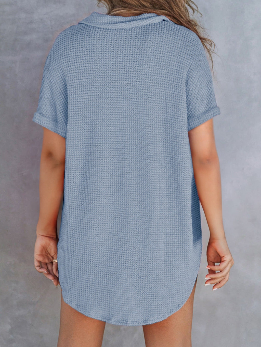 Waffle Knit Button Detail Top