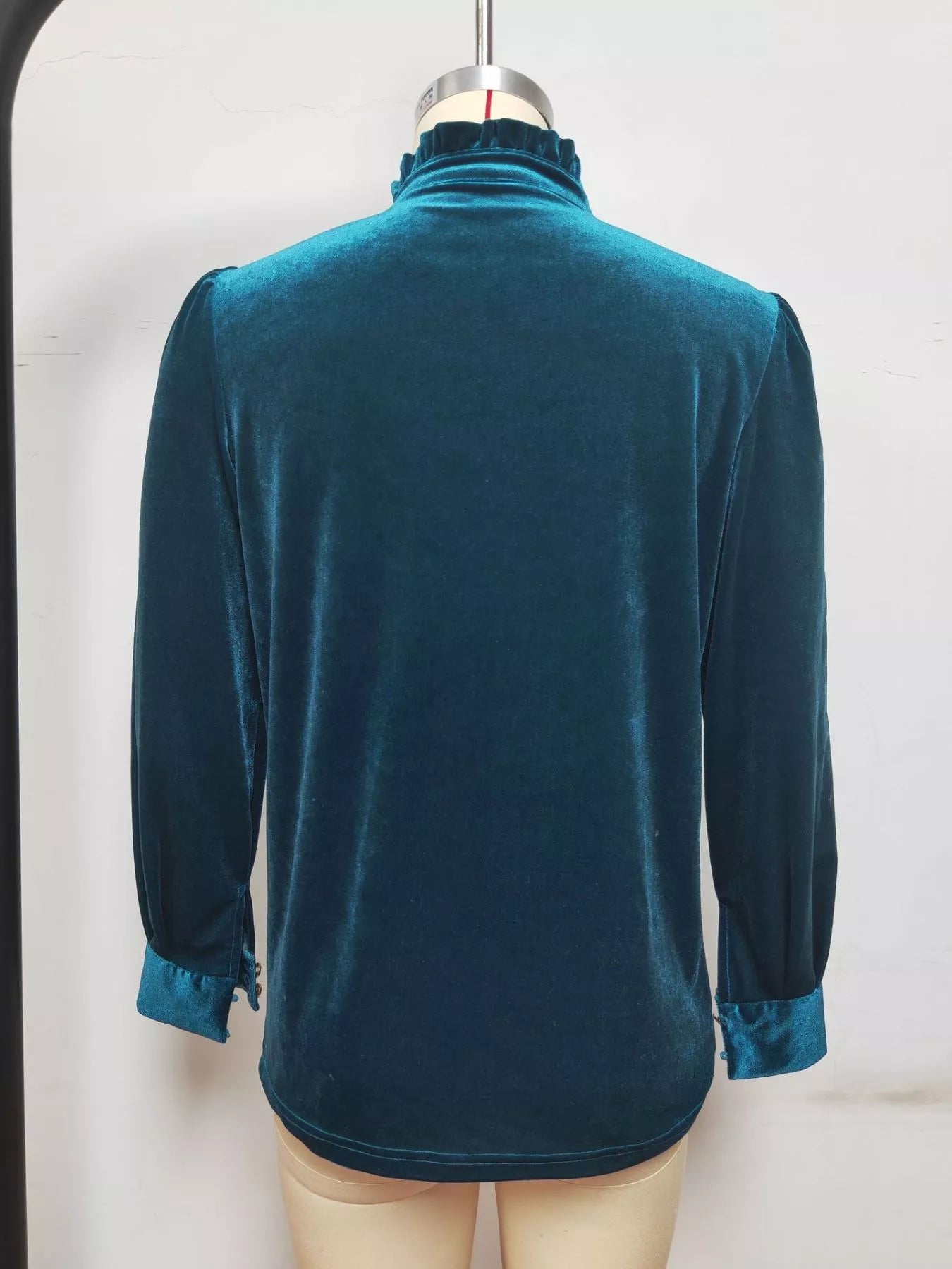 Elegant Velvet Ruffle Neck Blouse