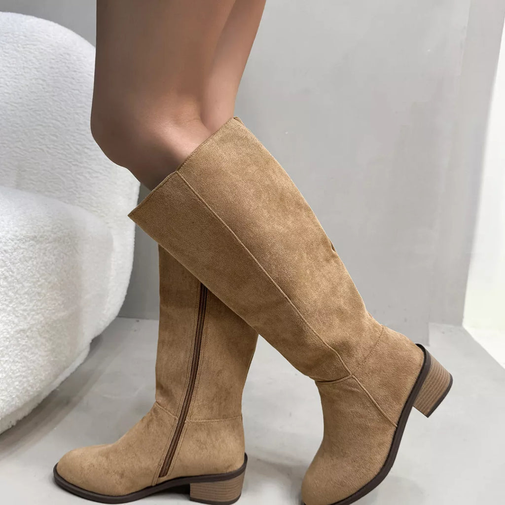 Side Zipper Closure Suede Knee-High Boots