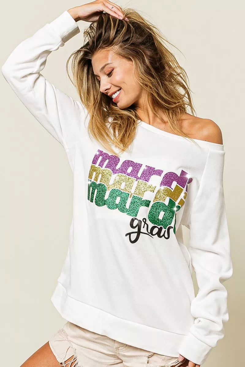 BiBi Mardi Gras Glitter Lettering Sweatshirt