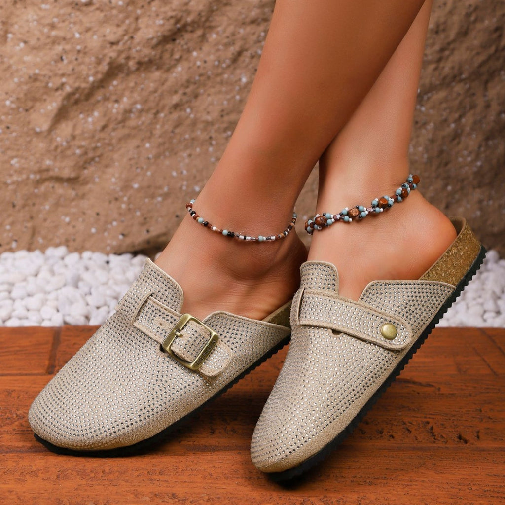 Rhinestone Buckle Accent Slip-Ons