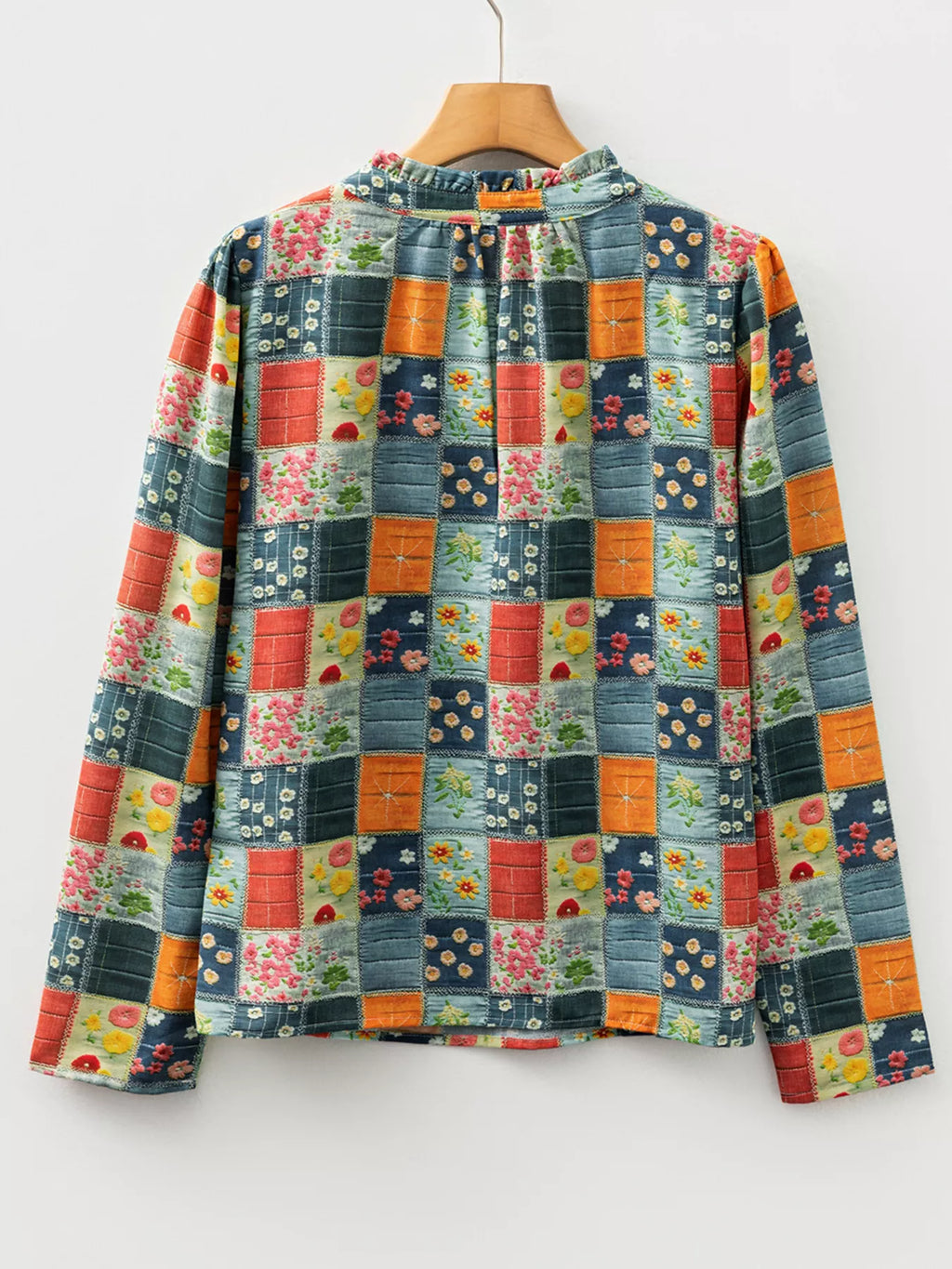 Floral Half Placket Notched Blouse
