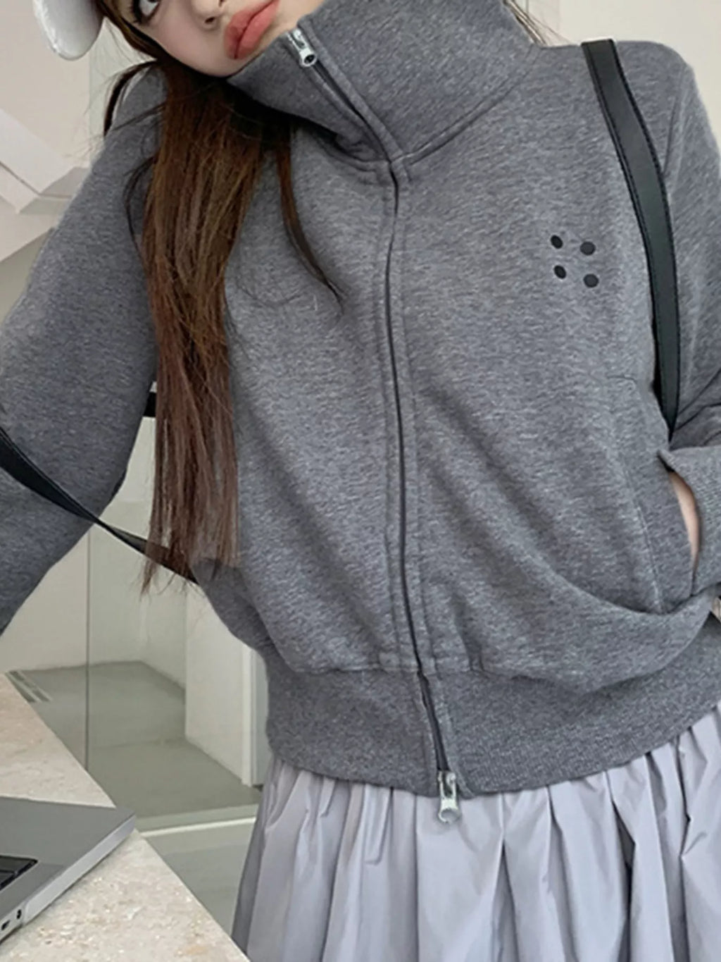 Casual Zip-Up Cropped Outerwear