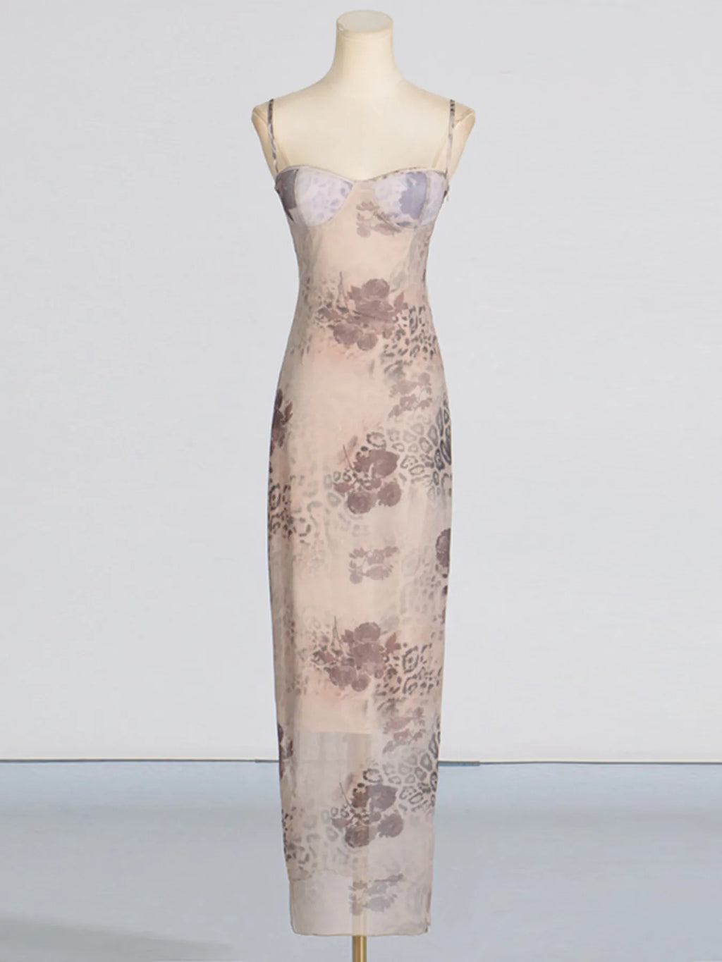 Printed Sweetheart Neck Bodycon Maxi Dress