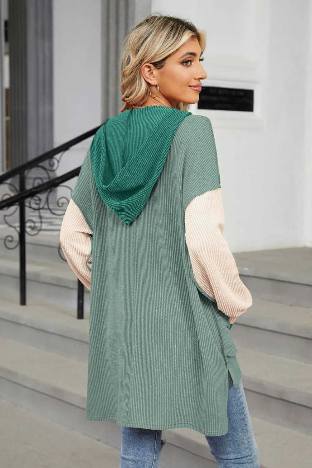 Contrast Hooded Long Sleeve Top