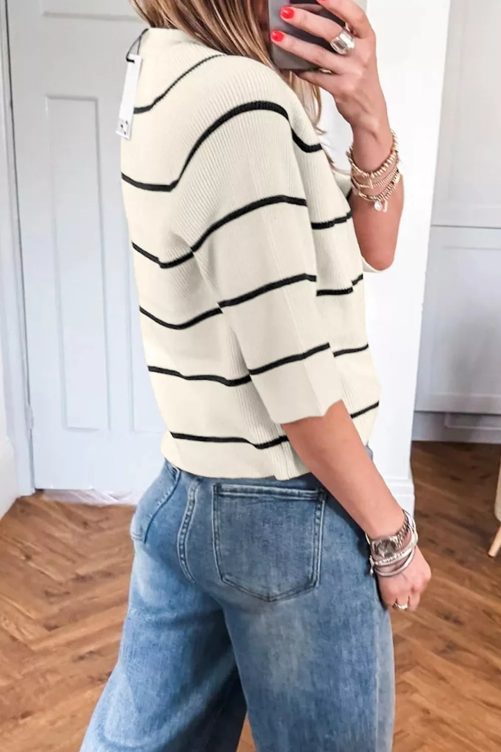 Striped Ribbed Knit Sweater