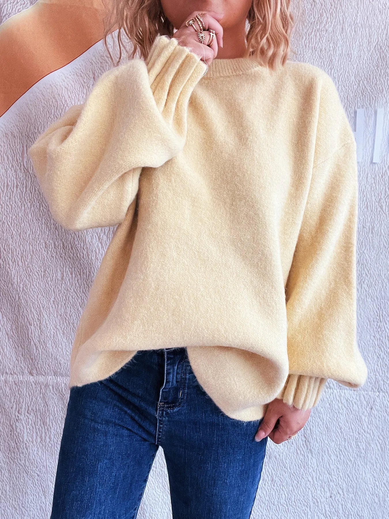 Round Neck Dropped Shoulder Sweater