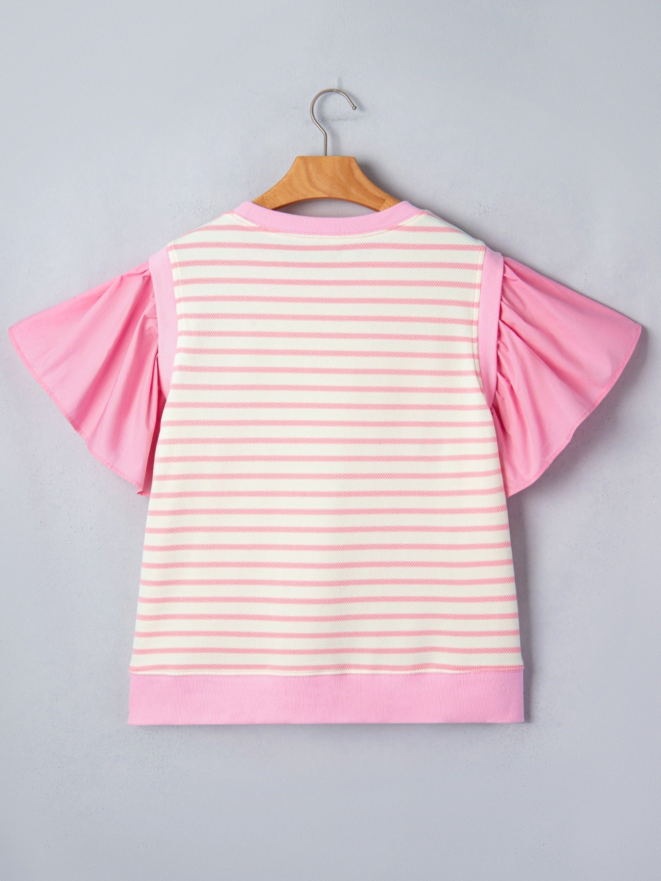Stripe Ruffled Short Sleeve Patchwork Blouse