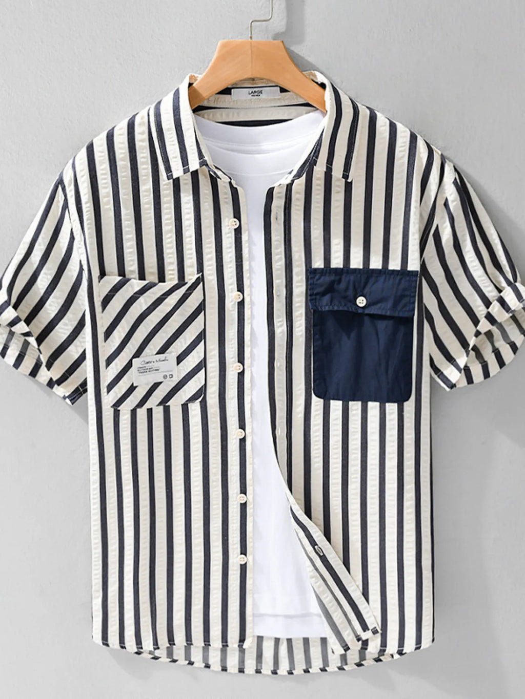 Men's Plus Size Striped Button Up Short Sleeve Shirt