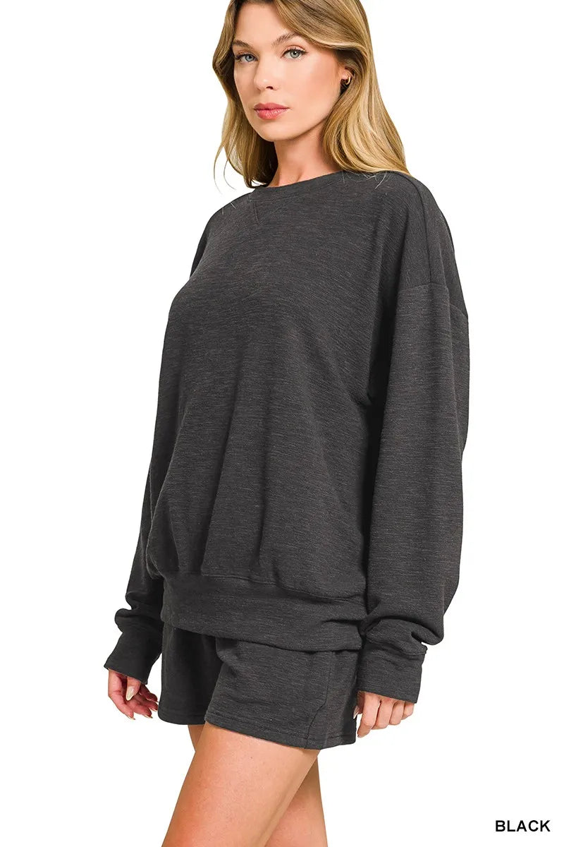 Zenana Slub Long Sleeve Top and Shorts Set