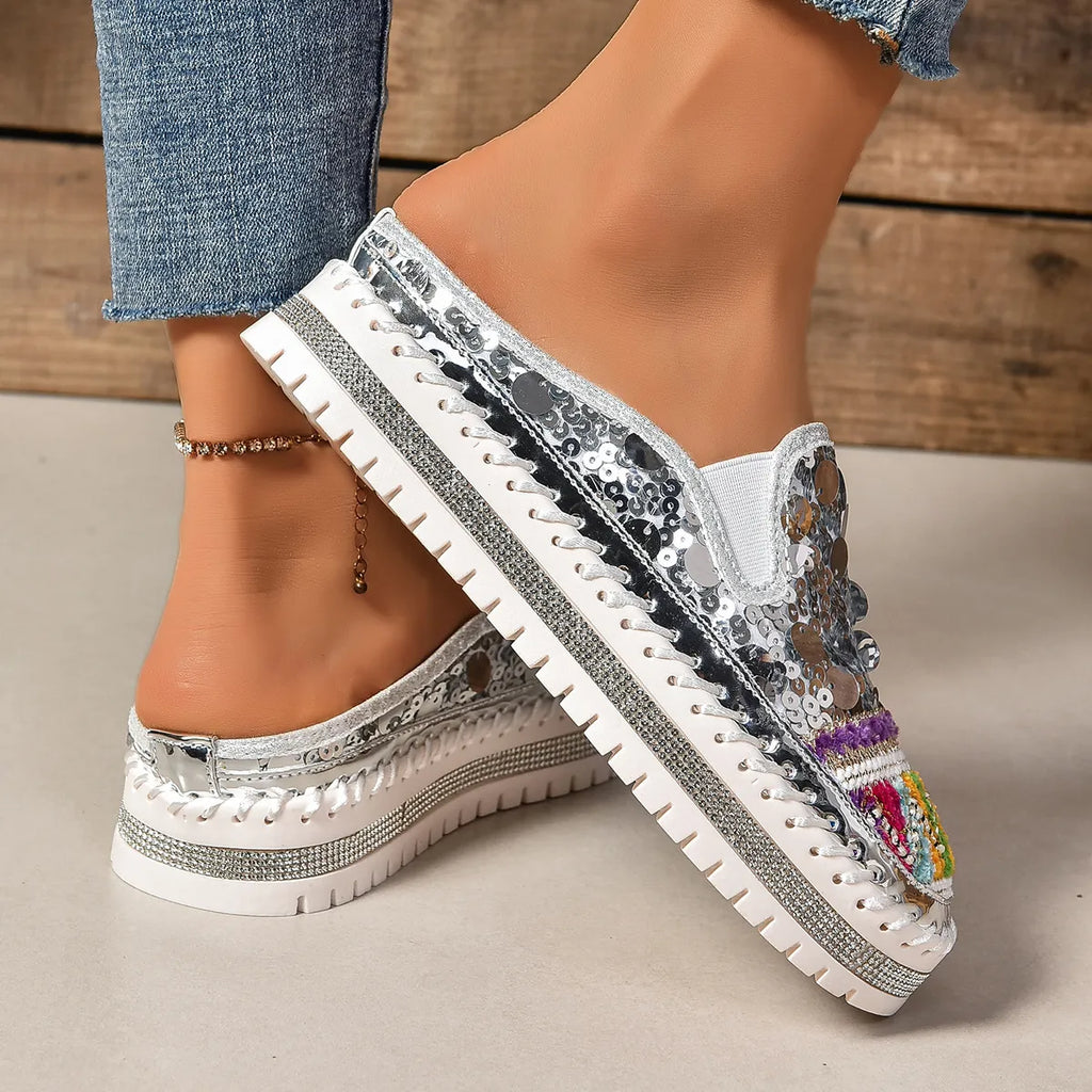 Sequin Round Toe Platform Loafers
