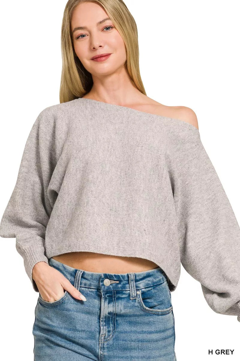 Zenana Boat Neck Balloon Sleeve Sweater