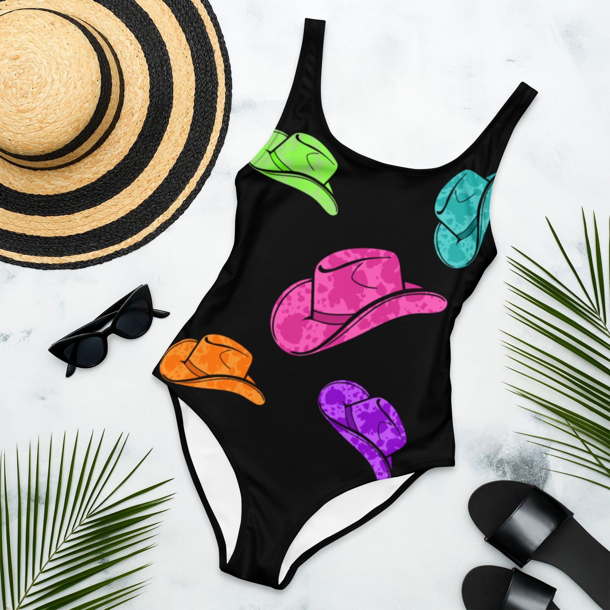 Baha Ranch Yeehaw All Neon Hat One-Piece Swimsuit
