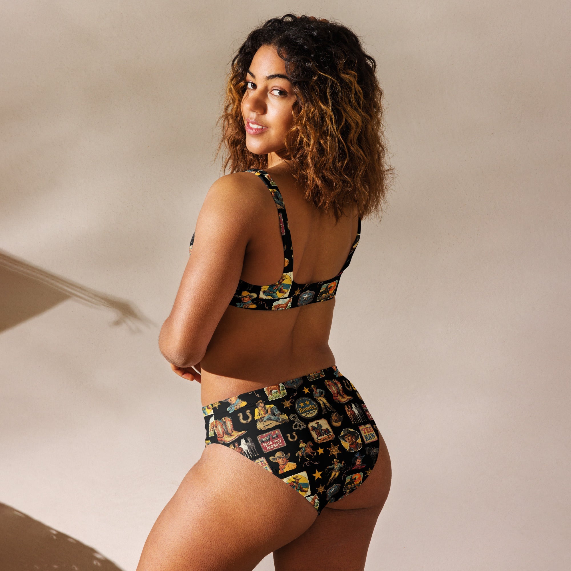 Baha Ranch Yeehaw Vintage Cowboy Collage Bikini