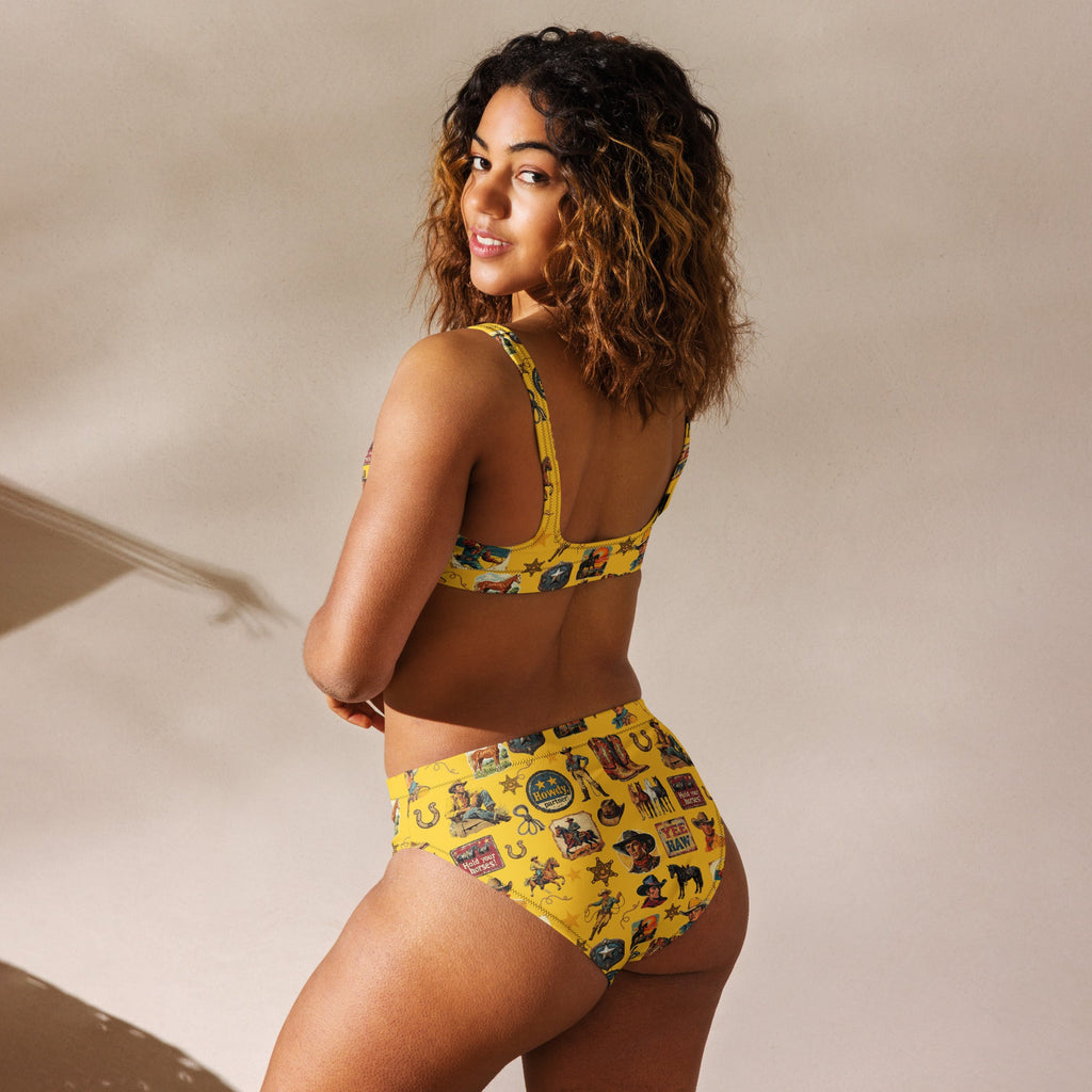 Baha Ranch Yeehaw Vintage Cowboy Collage Mustard Bikini