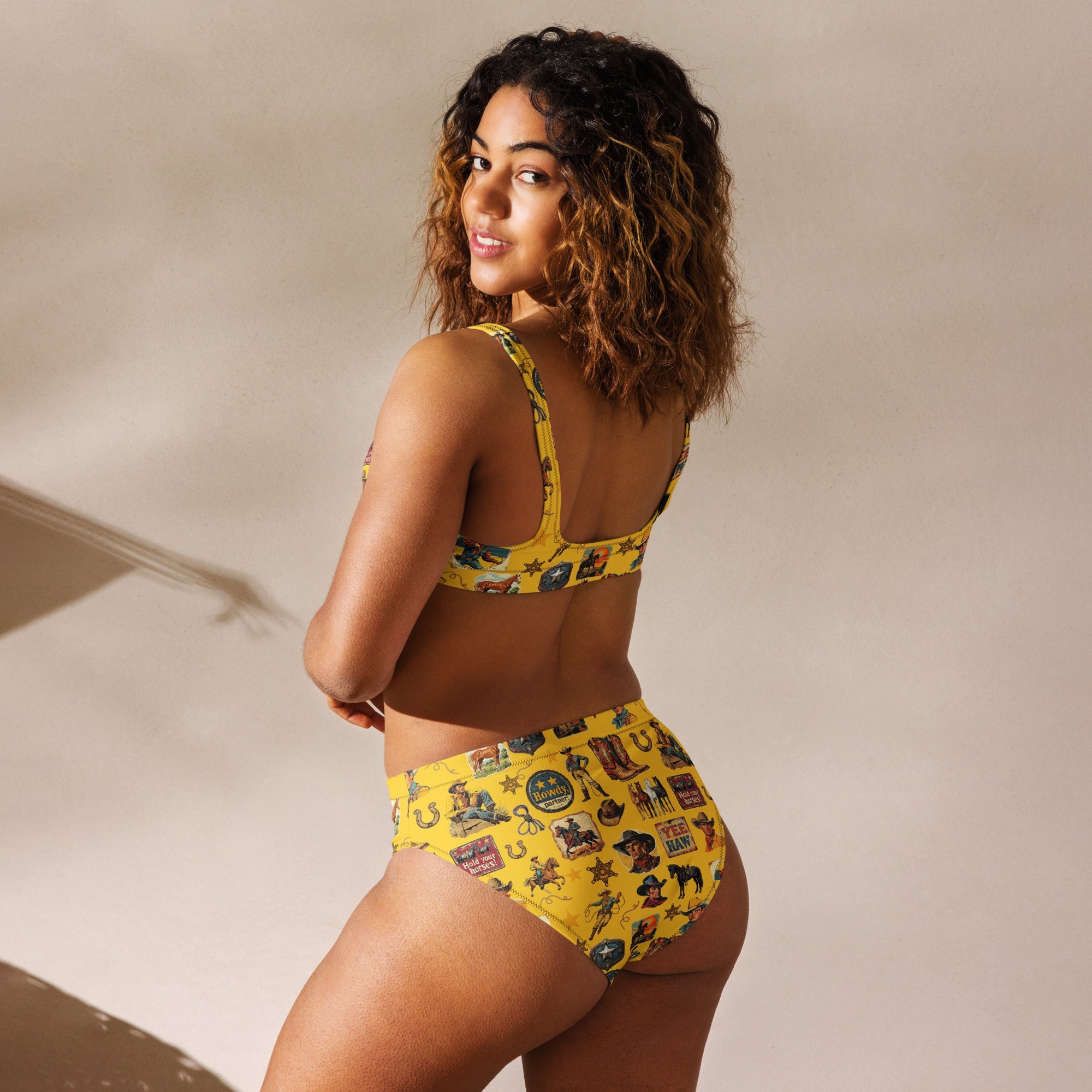 Baha Ranch Yeehaw Vintage Cowboy Collage Mustard Bikini