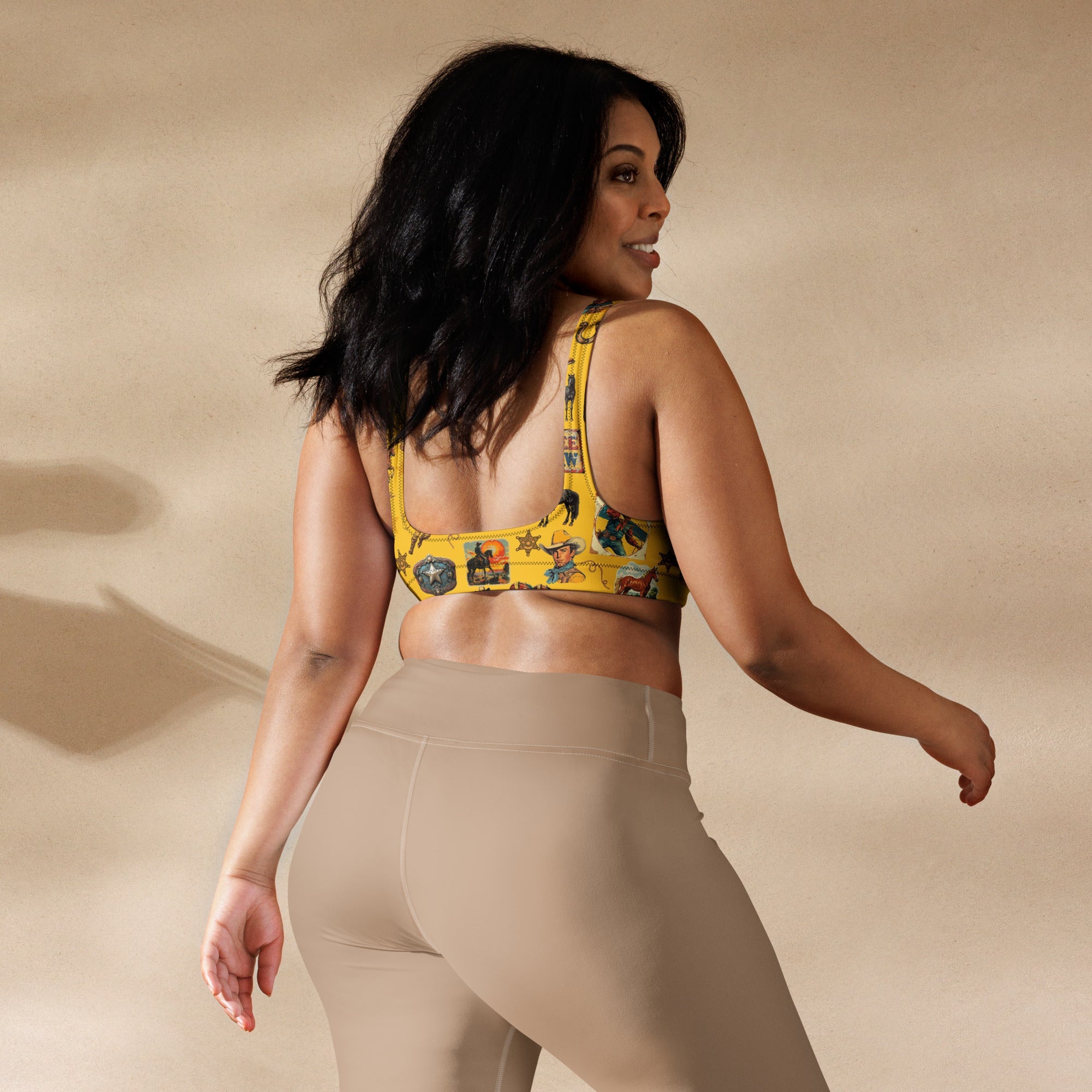 Baha Ranch Yeehaw Vintage Cowboy Collage Mustard Bikini Top