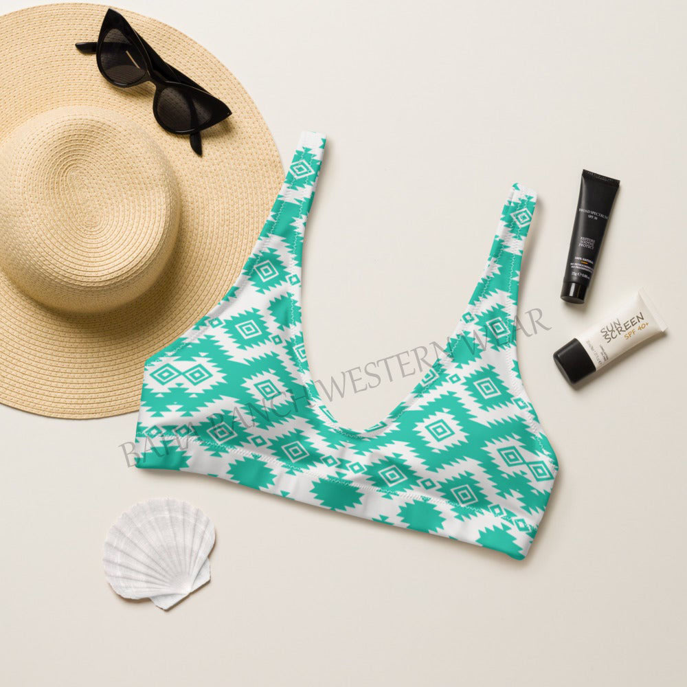 Baha Ranch Yeehaw Turquoise Aztec Bikini Top