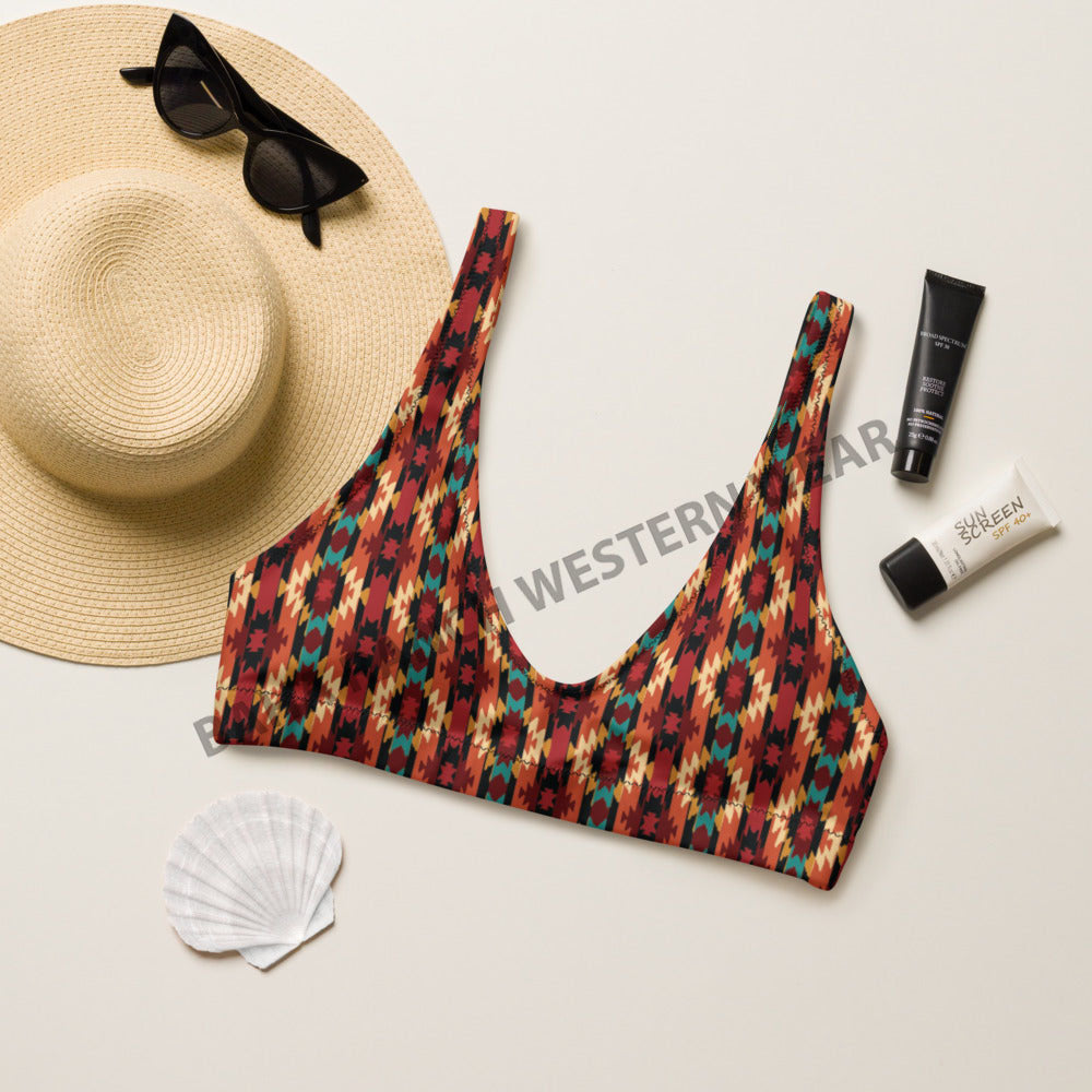 Baha Ranch Yeehaw Rust Aztec Bikini Top