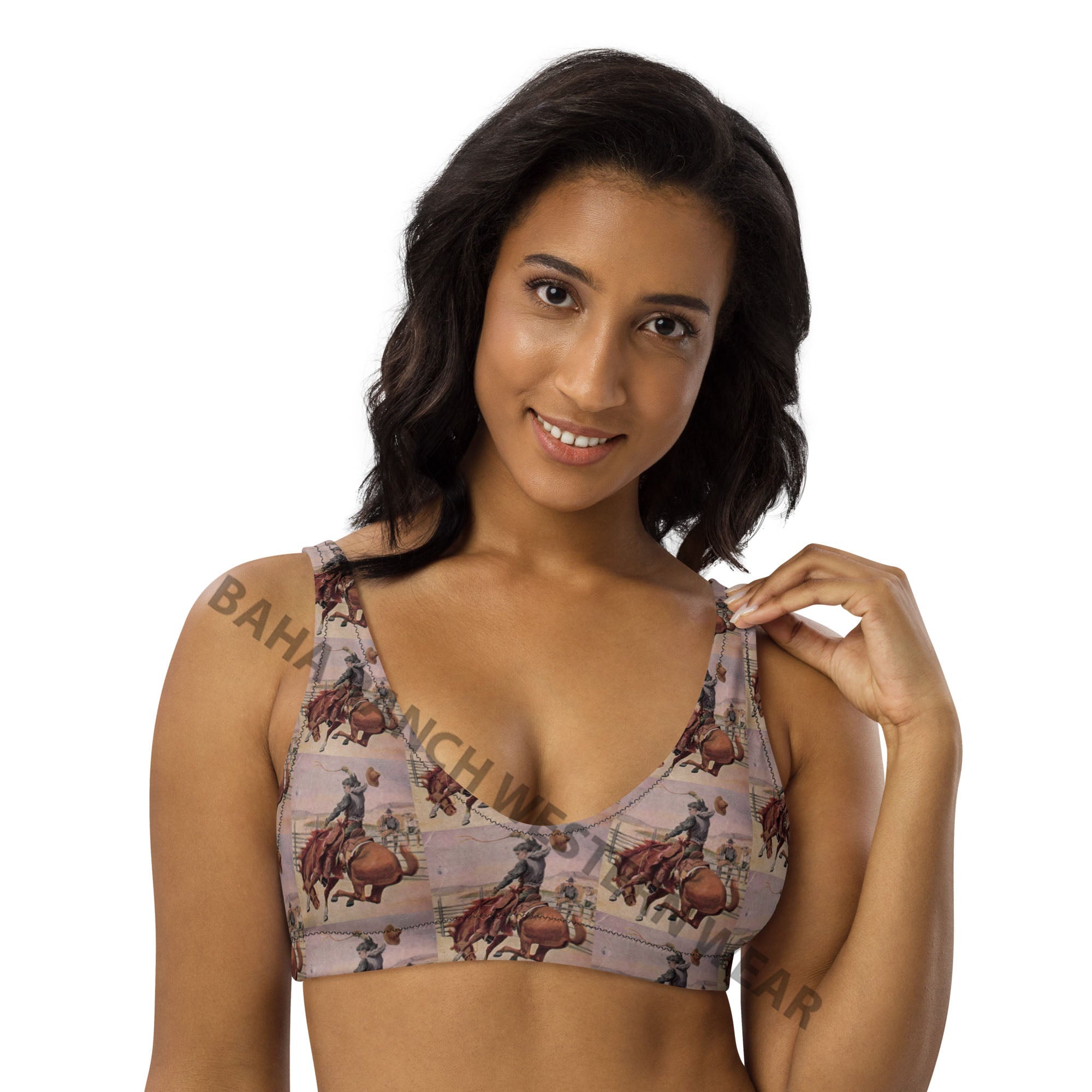 Baha Ranch Yeehaw Vintage Cowboy Bronc Bikini Top