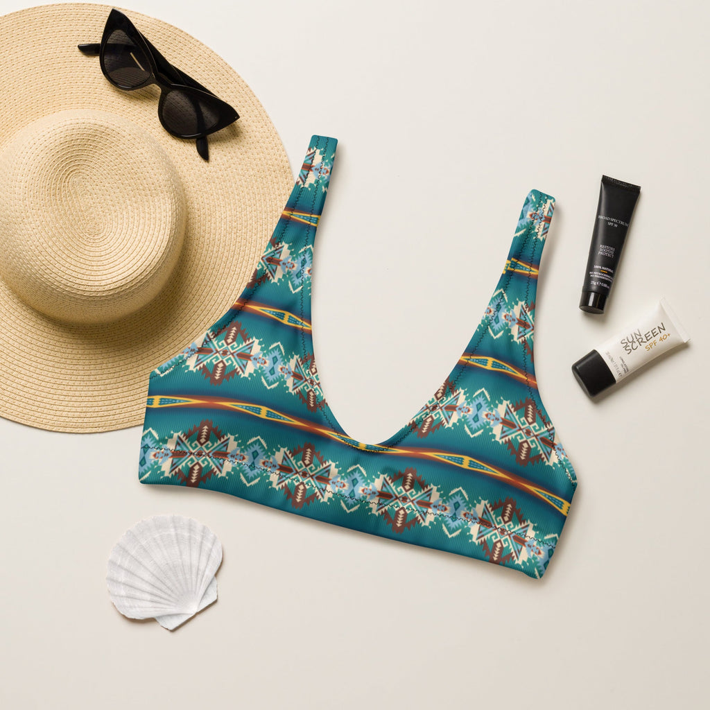 Baha Ranch Yeehaw Teal Aztec Blanket Print Bikini Top
