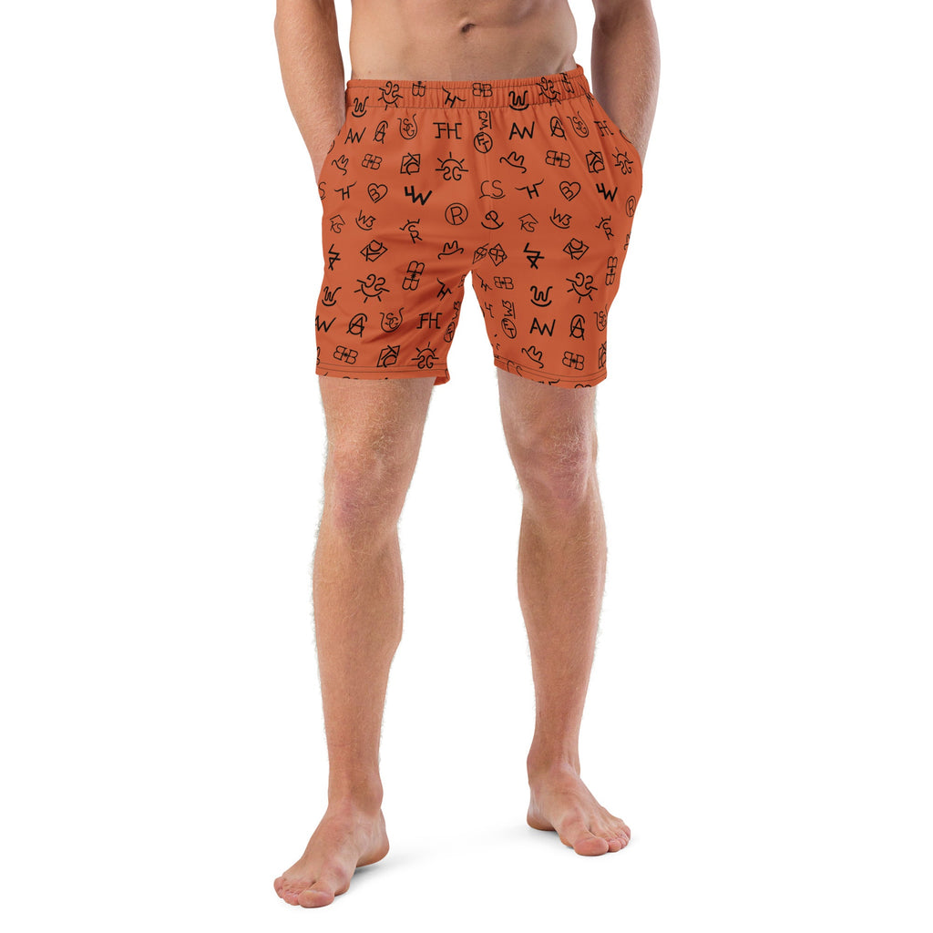 Baha Ranch Yeehaw Brown Cattle Brands Men's Swim Trunks