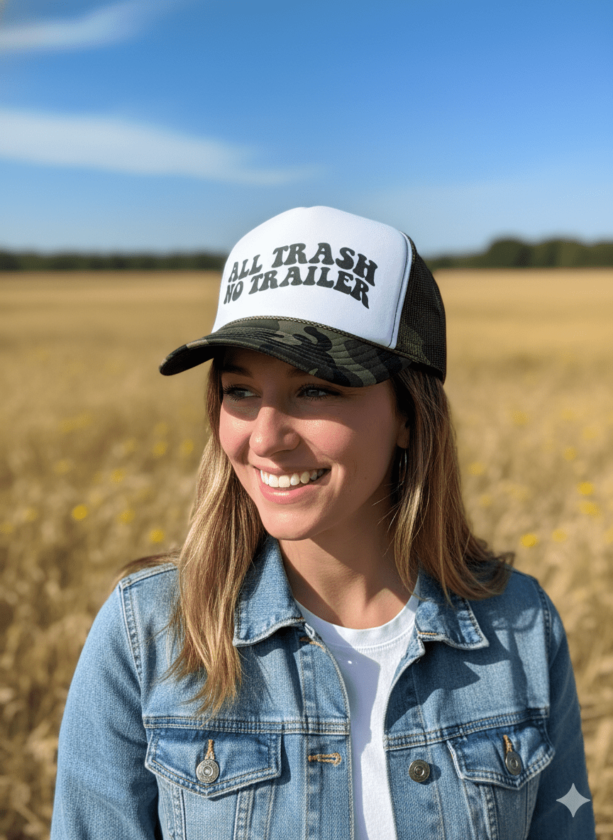 All Trash No Trailer Camo Trucker Hat