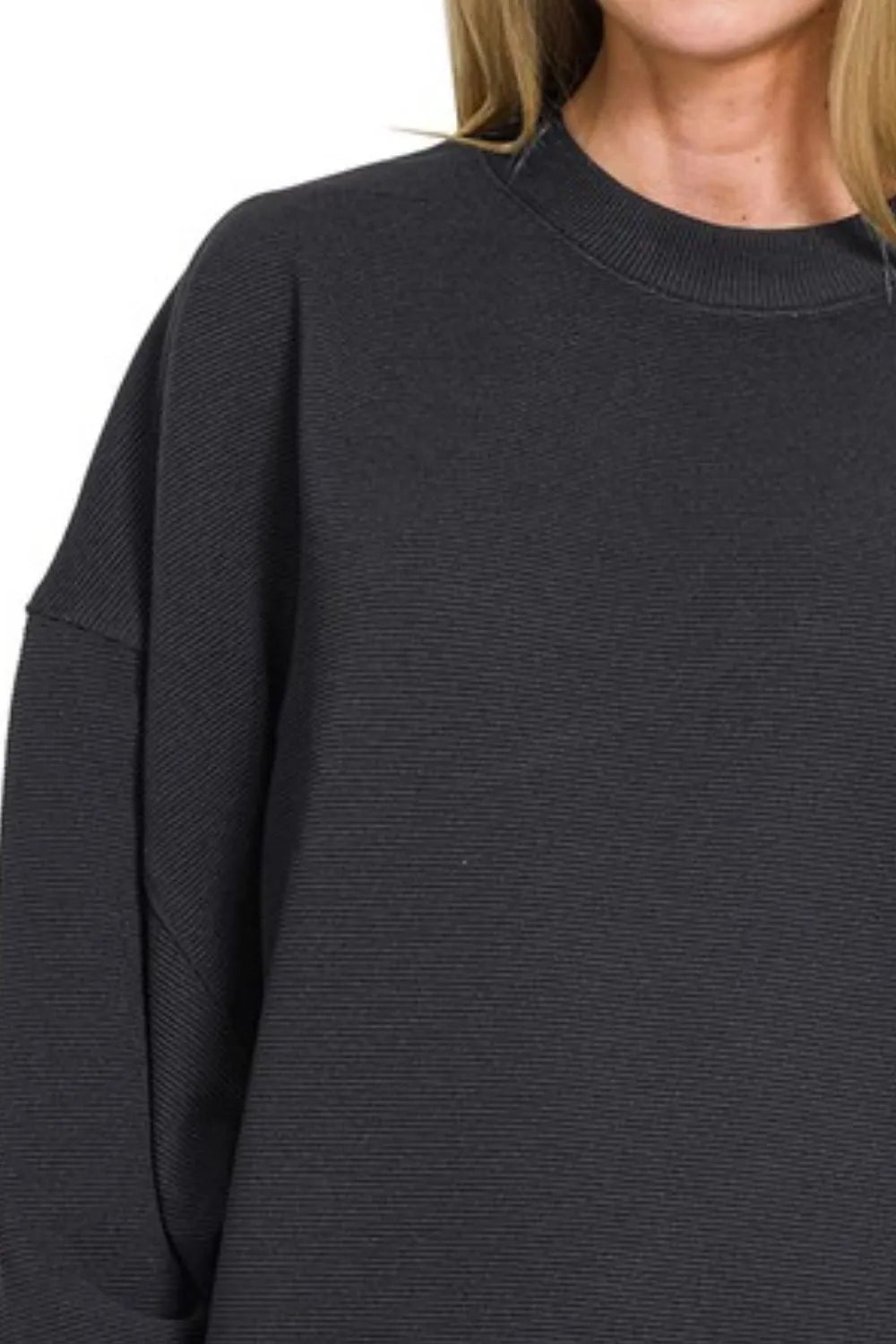 Zenana Ribbed Balloon Sleeve Sweatshirt