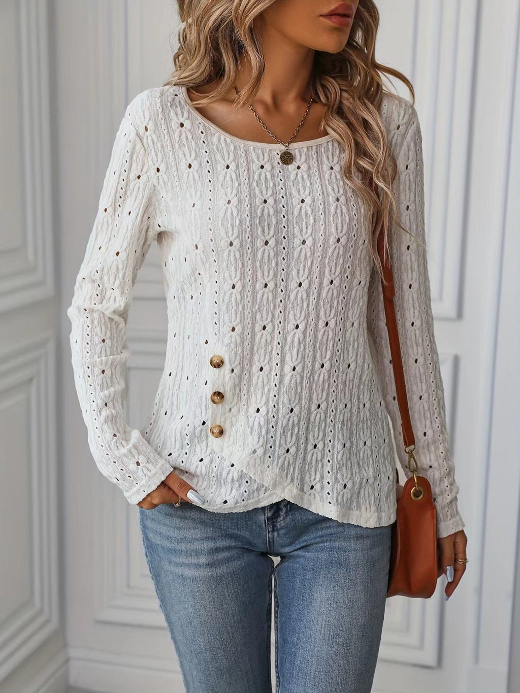 Eyelet Round Neck Blouse