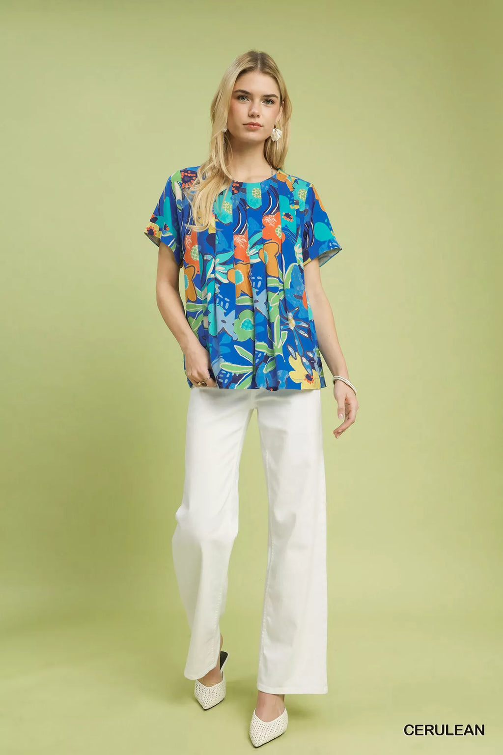 Umgee Abstract Floral Pleated Blouse