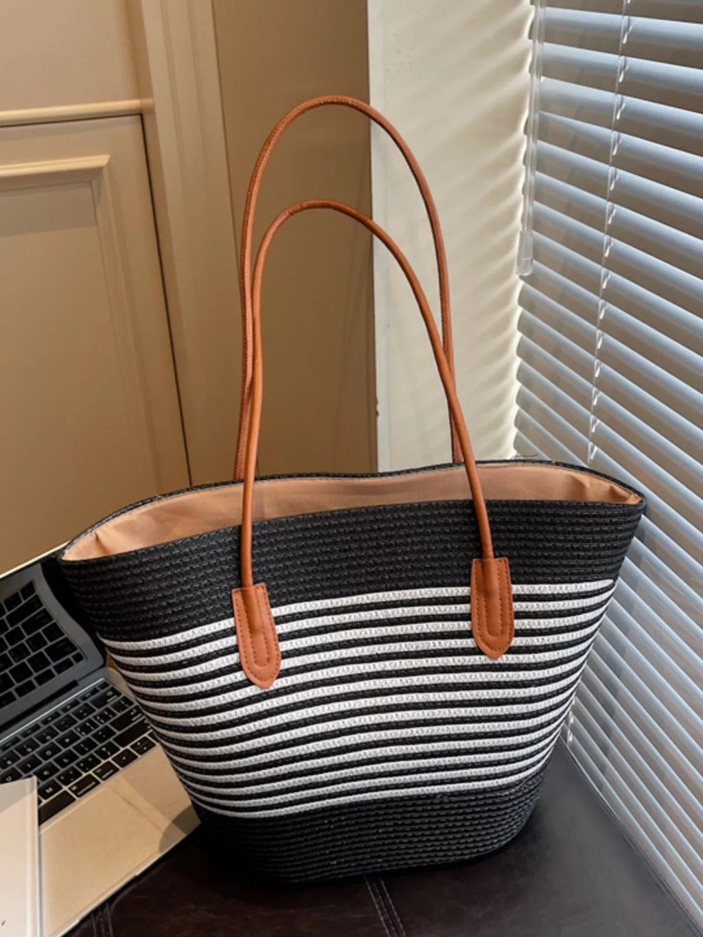 Striped Woven Shoulder Bag