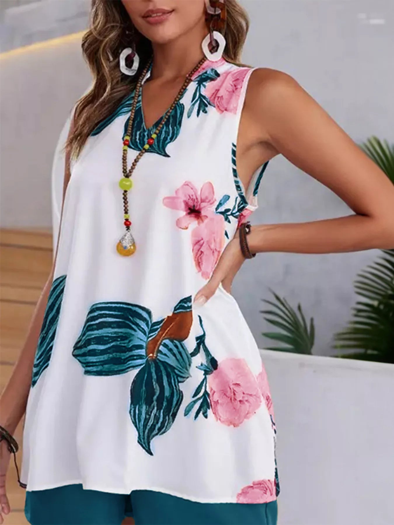 Floral Print Sleeveless Top and Shorts Set