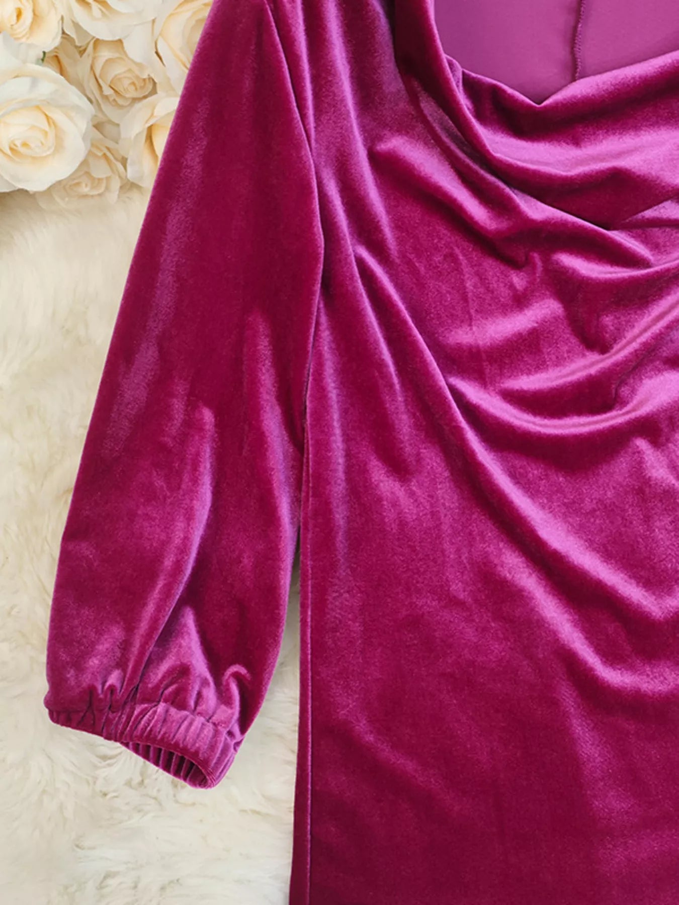 Cowl Neck Long Sleeve Velvet Blouse