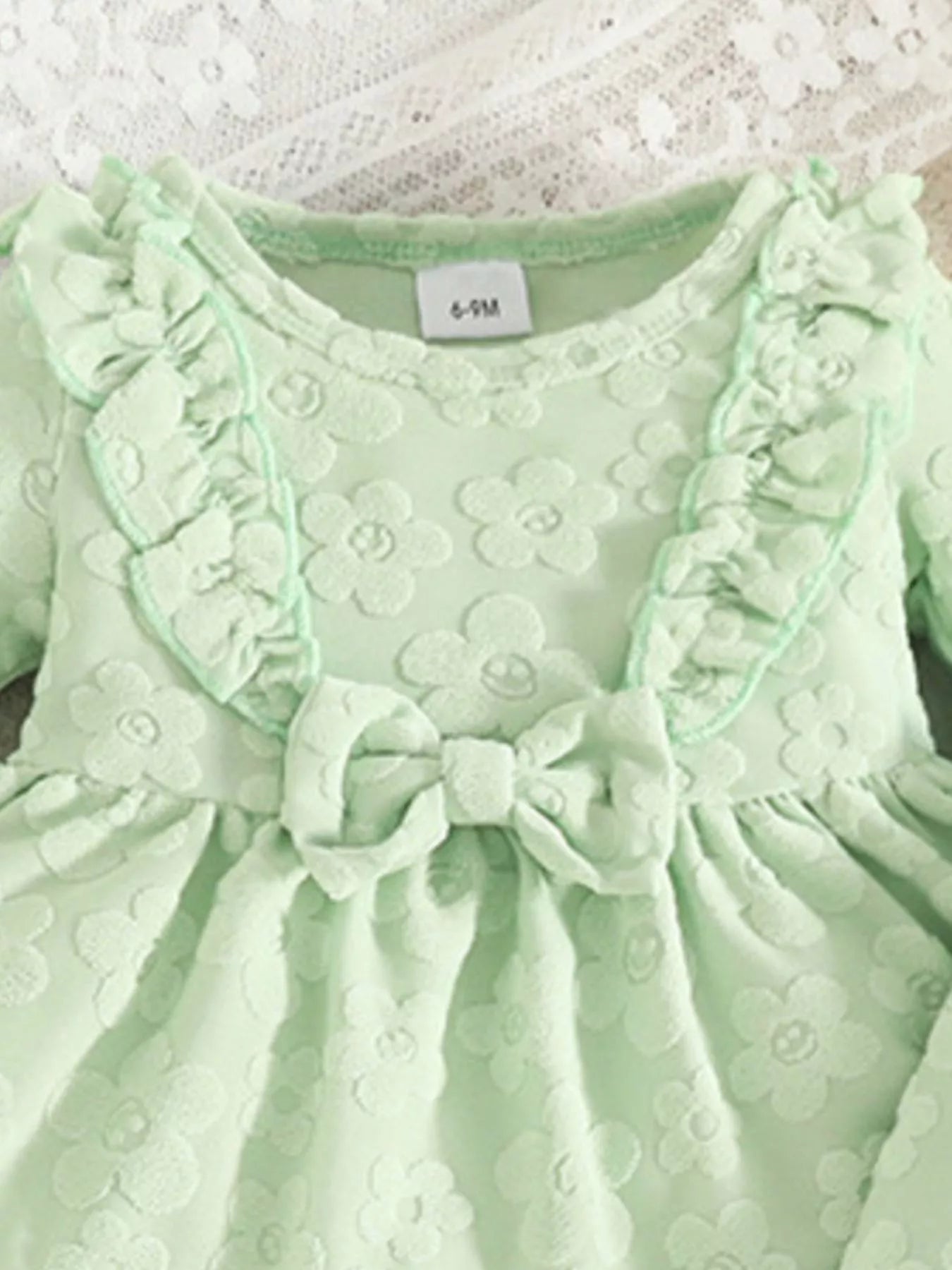 Children's Floral Embossed Ruffle Trim Top and Pants Set